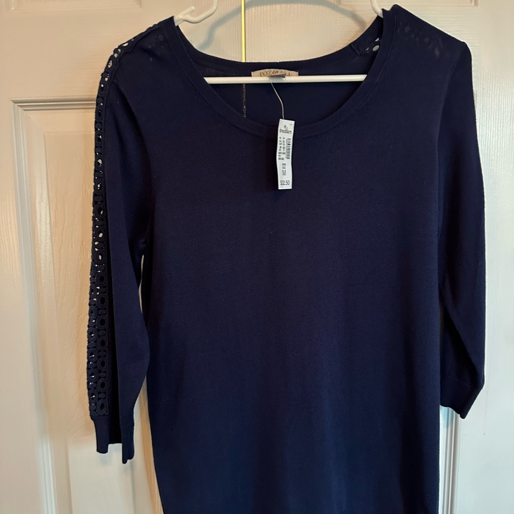 Navy Blue Top with Eyelet Sleeve Detail